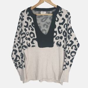 Bibi Life on the run Oatmeal oversized Leopard Print Sweater